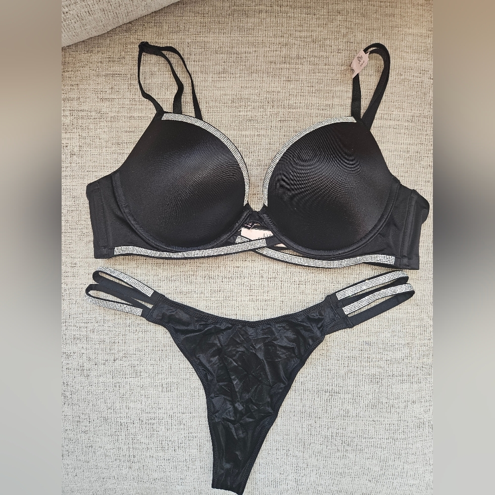 Victoria's Secret Black and Silver Bra and Panty Set